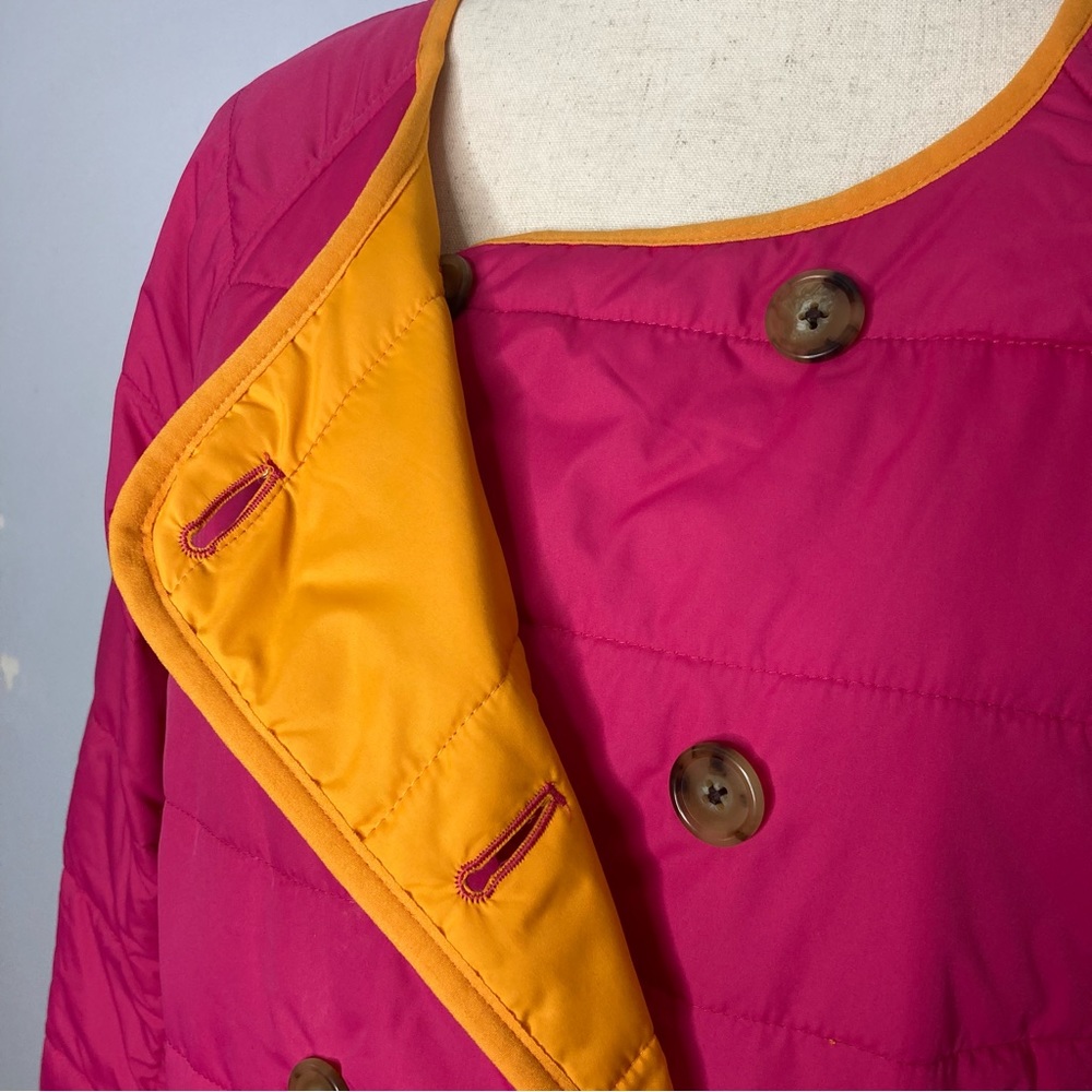 J. Crew Double Breasted Pink Puffer Long Coat Reversible Size Medium - Picture 5 of 9